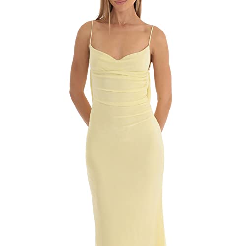 Image of Owl's-Yard Women Bodycon Long Dress Solid Color Spaghetti Strap Cocktail Dress Summer Party Backless Sling Dress