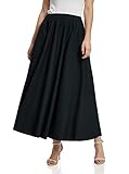 Soojun Women's Solid Cotton Linen Retro Vintage A-line Long Flowy Skirts, Deep Black, Medium Average