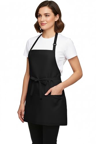 Image of BOHARERS Kitchen Cooking Apron Unisex Adjustable chef apron with 3 pockets, 1 Pack Black