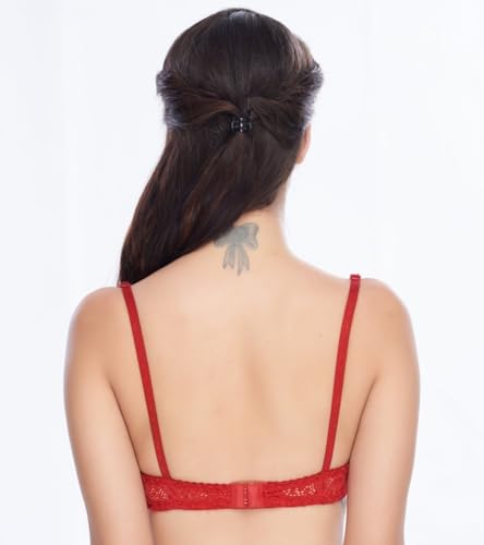 Image of DAISY DEE Women Lace & Net Non-Padded Non-Wired Non-Padded Wireless Full Coverage Regular Fancy Bra-Cherry