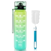 SYDERUER Trinkflasche 1L, BPA-Freies Tritan-Material 1 Liter Wasserflasche Sport mit Zeitmarkierung, Flasche für Fitnessstudio, Gym, Outdoor, Schule(Grün/Blau)