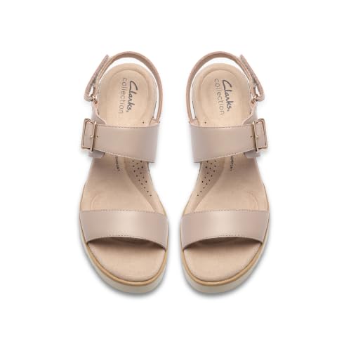 Clarks Clarks Collection Women's Diaz Rose Wedge Sandal, Sand Combi Leather, 8.5 Wide US