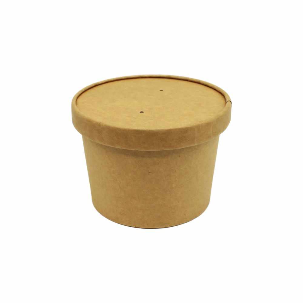 BAMI 500 Suppenbecher To Go mit Kraft Deckel | 350ml/12oz - braun | Biologisch abbaubar & kompostierbar | Einweg Suppenschale Soup To Go