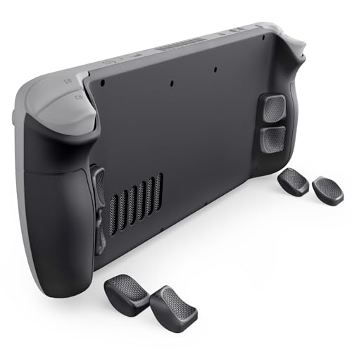eXtremeRate Steam Deck LCD & OLED対応用交換式バックボタン付きボトムシェル、L4L5 R4R5人間工学グリップ背面シェル交換パーツ、高さ調整ボタン2種付き【ブラック】
