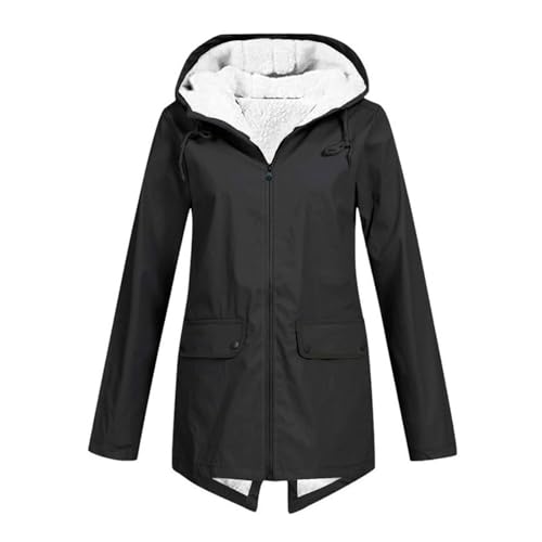 NUSGEAR Chaqueta Impermeable Mujer con Capucha de Polar Cálido Abrigo Mujer Manga Larga con Bolsillo Parka Deportiva Senderismo Chaqueta Color Sólido al Aire Libre S-5XL