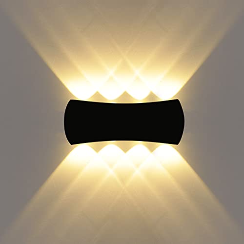 KAWELL 8W Modern Wandlampe LED Wandleuchte Up Down Aluminium Wandbeleuchtung Innen Außen Wasserdicht IP65 für Schlafzimmer Badezimmer Treppen Veranda Flur Korridor Wohnzimmer, Schwarz 3000K Cover