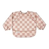Picture of Tiny Twinkle Long Sleeve Bib for Babies & Toddlers | Waterproof Smock Bib for Eating | Machine Washable & Mess-Proof Feeding Essentials | Newborn Shower Gift (Checkers Brown, 6–24M)