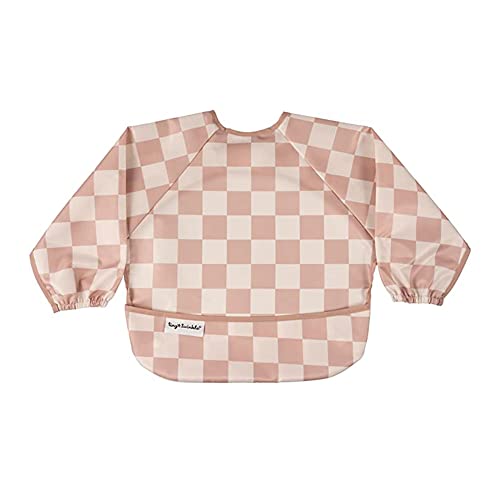 Image of Tiny Twinkle Long Sleeve Bib for Babies & Toddlers | Waterproof Smock Bib for Eating | Machine Washable & Mess-Proof Feeding Essentials | Newborn Shower Gift (Checkers Brown, 2-4Y)