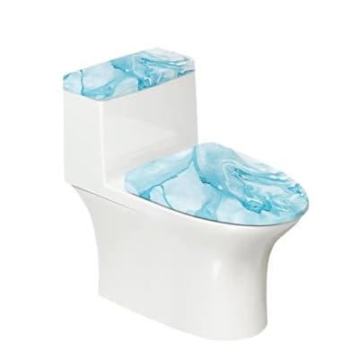 Maiyoinou Toilet Seat Lid Cover Pack of 2, for Bathroom Home Indoor Decor, Toilet Tank Lid Cover Replacement with Elastic Bottom Fits for Most Toilet Tanks & Lids, Light Blue Marble Print