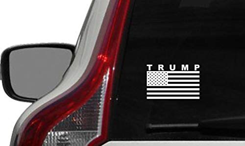 Trump American Flag (Version 2) Car Vinyl Sticker Decal Bumper Sticker for Auto Cars Trucks Windshield Custom Walls Windows Ipad MacBook Laptop and More (White)+
