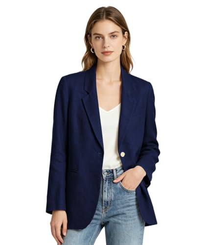 Blazer en lin femme veste légère anti-chaleur ouverte bleu marine