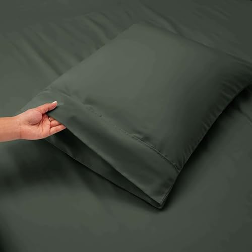 Image of Hearth & Harbor Extra Deep Pocket King Sheet Set, Olive Green | 4 Piece Bed Sheet Set, Ultra Soft & Breathable, Fits Up to 24 inch Mattress, Hotel Luxury