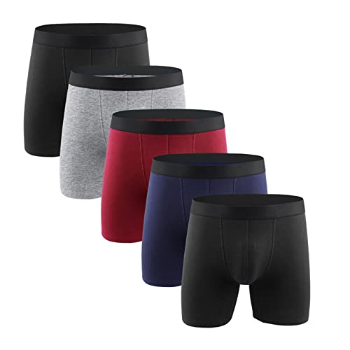 Men's Underwear Boxer Briefs, 5 Pieces Moisture-Wicking Underpant Athletic Supporter Undies Soft Comfort Trunks