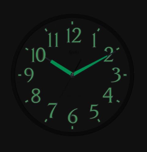Image of Ajanta 12 Inches Silent Sweep Radium Wall Clock - Night Glow wall Clock Radium Dial - 30 cm x 30 cm (Black) (White)