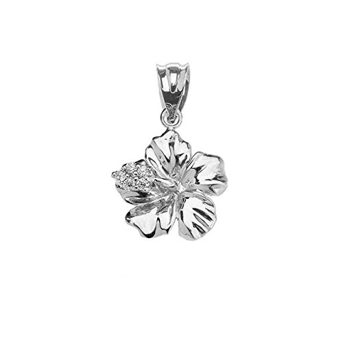 Dainty Sterling Silver CZ Caribbean Hibiscus (Malvaceae) Pendant Necklace2