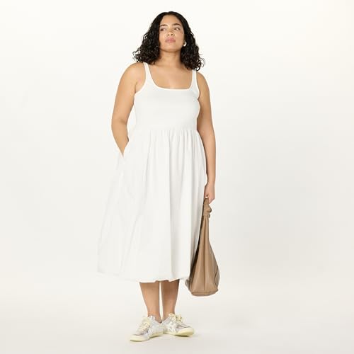 Image of The Drop Womens Tina Scoop Neck Mixed Media Bubble Hem Midi Dress