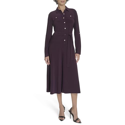 Tommy Hilfiger Women's Roll Tab Sleeves Collared Solid Jersey Shirtdress2