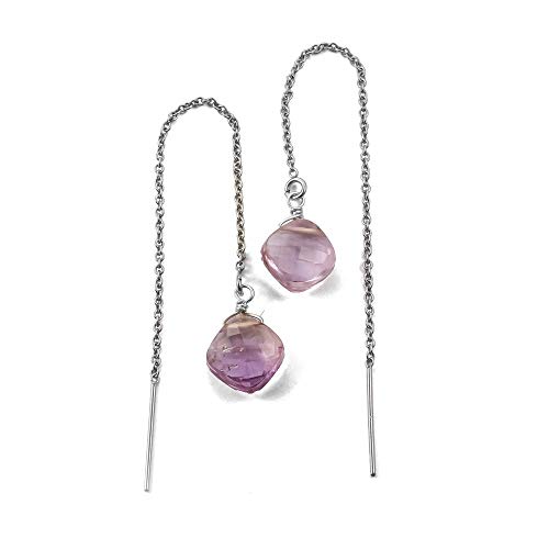 Sterling Silver Amethyst Pull Through Earrings; Genuine Gemstone Threader Dangles Handmade by Lotus Stone Jewelry (Amethyst, sterling-silver)