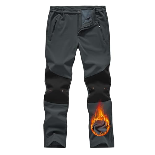 TBMPOY Men's Snow Ski Pants Waterproof Fleece Lined Insulated Softshell Winter Snowboard Hiking Zipper Bottom Leg