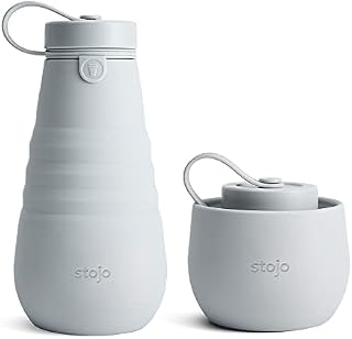 STOJO Collapsible Bottle - 20oz / 592ml - Reusable & Leakproof Silicone Travel Water Bottle for Sport, School, & Everyday Use - Screw-Top Cap - Portable - Dishwasher Safe - Cashmere