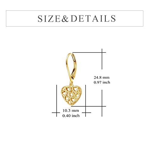 Kecho 14K Gold Heart Earrings Filigree Heart Drop Dangle Earrings Solid Leverback Earrings Jewelry Gifts For Women Girls Her #TOP3