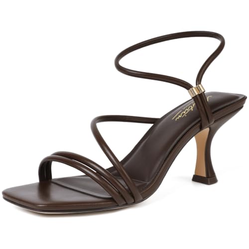 Image of Mostrin Womens Sandals Strappy Heels for Women Ankle Strap Lace Up Heels Square Open Toe Heels Tie Up Stiletto High Heeled Sandals for Prom, Party, Daily Wear