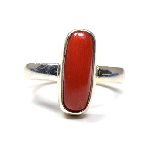Argent sterling-925 bague capsule en corail rouge naturel mixte