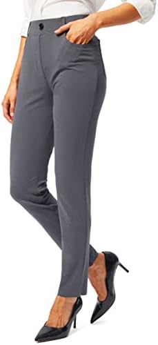 Rammus Womens Yoga Dress Pants with Pockets 26"/28"/30" Stretch Work Leggings for Women Pull On Skinny Slacks for Business Office Casual Charcoal Grey