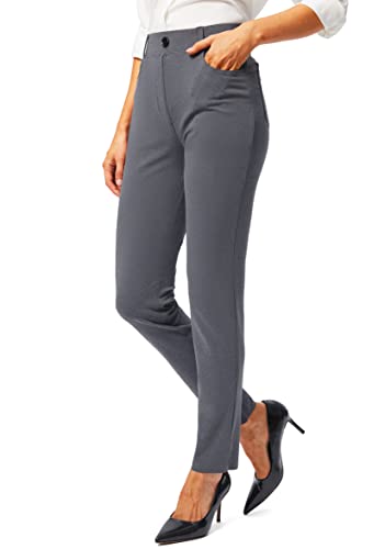 Rammus Womens Yoga Dress Pants With Pockets 26"/28"/30" Stretch Work Leggings For Women Pull On Skinny Slacks For Business Office Casual Charcoal Grey #TOP3