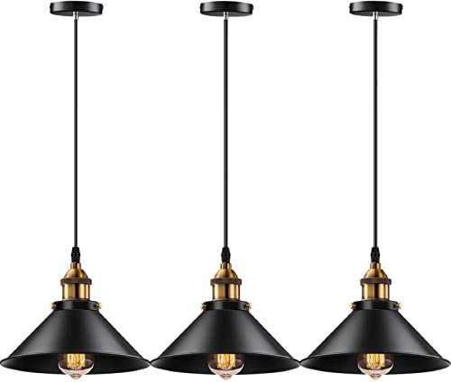 YNXing Industrial Pendant Light E26 E27 Base Vintage Hanging Pendant Lights Retro Pendant Light Fixture Home Kitchen Lighting 3 Pack