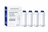 PURINOVO Filtre Eau Compatible DeLonghi DLSC002 SER3017 – Lot de 4 Cartouches Anti-Calcaire pour Magnifica, Dinamica, ECAM, ESAM, Autentica – Améliore le Goût du Café