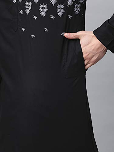 Image of See Designs Black & White Cotton Regular Fit Embroidered Kurta Set