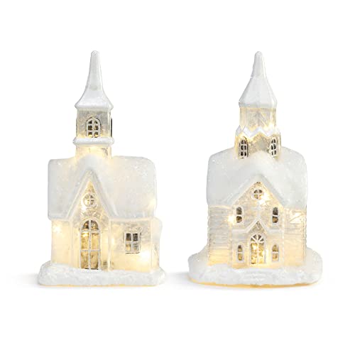 Demdaco Led Snowy Village House Classic White 9 Inch Glass Christmas Figurine Set Of 2 #TOP29