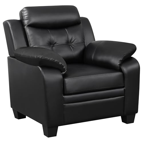 Sillón Tufted Tapizado en Cuero Sintético Negro miniatura 1