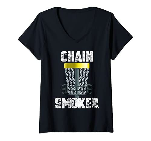 Mujer Chain Smoker Disc Golf Frisbee Throwing Gift Camiseta Cuello V