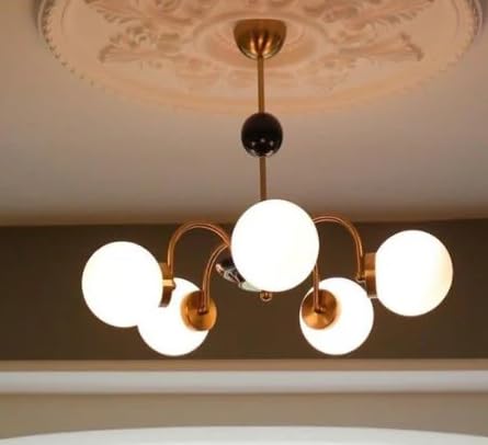 5-Light Gold Chandelier, Globe Hanging jhumar Light Fixture with Frosted Glass Shade for Dining Room, Bedroom and Living Room(Bulb Not Included)-image-30