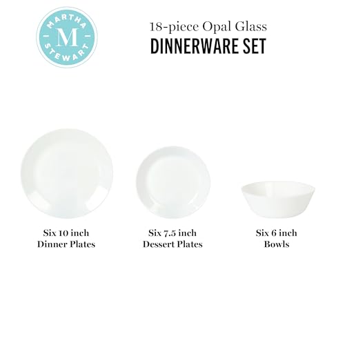 Martha Stewart Opalton 18-Piece Dinnerware Set – Chip and Break Resistant Opal Glass Plates and Bowls, Lightweight White Dinner Set for 6, Microwave and Dishwasher Safe by Martha Stewart - Image 2