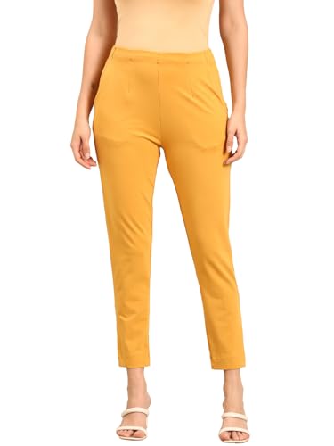 Image of De Moza Women Pencil Fit Cigarette Pant | 95% Cotton 5% Elastane | Mid Rise | 2 Pockets | Casual & Office Wear