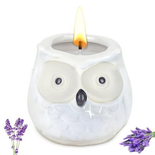 Alaoo Velas Perfumadas para Mujer,Velas Aromaticas Decorativas,Vela perfumada de búho encantador,Elegante Vela Perfumada de Lavanda,para Yoga Baño Dormitorio,Blanco