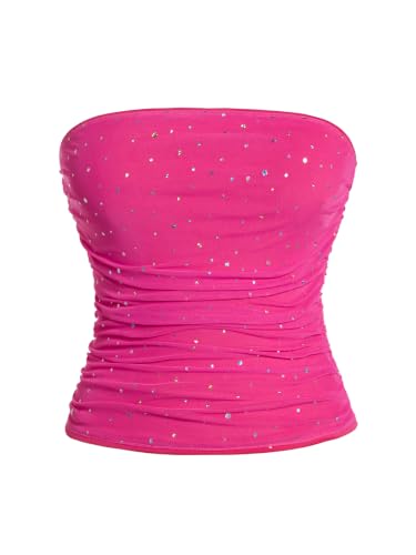 Image of Floerns Women's Rhinestone Sleeveless Bandeau Party Corset Sequin Tube Top