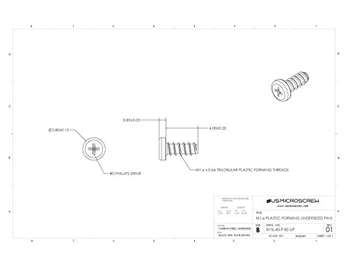 M1.6 X 4mm Plastic Thread Forming Screw Black Zinc Plated Steel Undersized Pan Head Phillips Drive (100 Pcs) - M16-40-P-BZ-UP