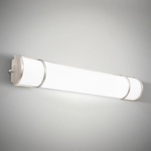 Image of ASD LED 36 inch Vanity Flush Mount Light Fixture, Linear Bathroom Lighting Bar | 3CCT, Dimmable, Energy Star, ETL Listed | 30W 2650LM 3000-5000K 120V | Long Tube Bath Wall Sconce Over Mirror | Nickel