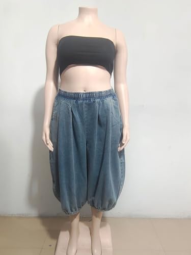 Molisry Women's Denim Harem Pants High Waisted Elastic Y2K Loose Fit Wide Leg Baggy Capri Jeans Casual Streetwear4