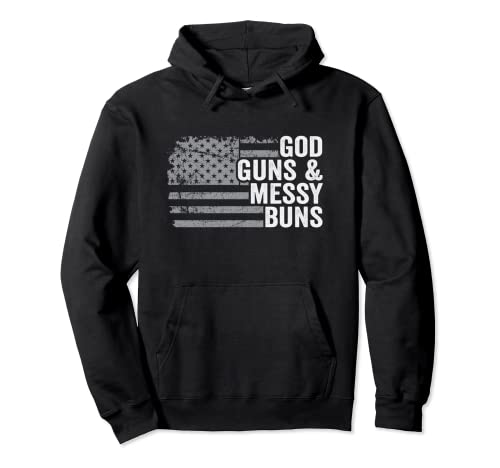 GOD GUNS & MESSY BUNS - USA Pro Gun Vintage Bandera Americana Sudadera con Capucha