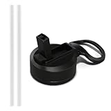 Hydrapeak Straw Lid With Flexible Handle and Straw - Fits All Hydrapeak Wide Mouth Insulated Water Bottles, Leak Proof and Spill Proof Bottle Cap (Black)