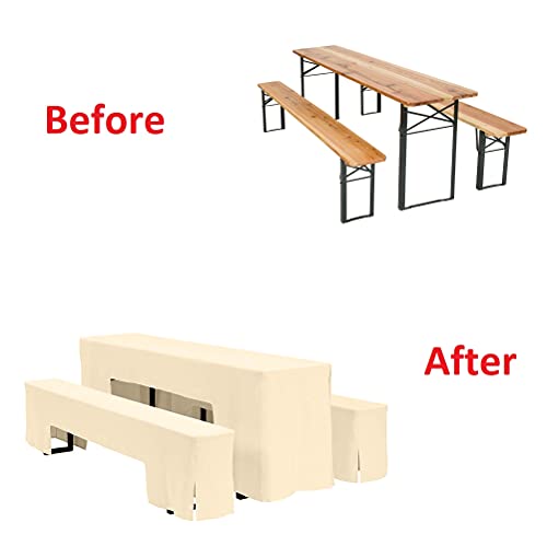 WedDecor Housse plate pour banc et table de bière, ensemble de housse en polyester pour table de 50 cm, motif tréteau L, ivoire - Image 5