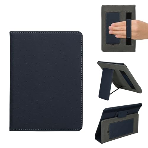 kwmobile Funda E-Book 6-7 Pulgadas - Carcasa Universal de Cuero PU para Libro Electrónico con Soporte Cinta Elástica e Interior de Microfibra - Azul Oscuro