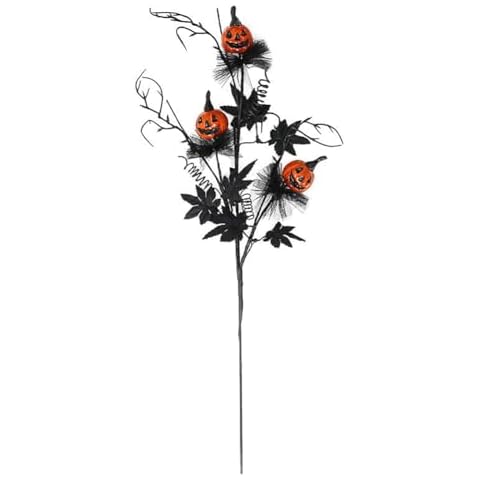 Shouhengda Halloween Artificial Black Flowers Picks, Halloween Decor Artificial Flowers Black Roses with Pumpkins Halloween Picks Stems with Pumpkin Spiders Black Leaves Faux Twigs & Branches (A) Cover