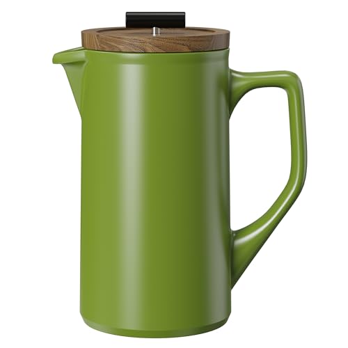 DHPO Ceramic French Press 22oz Walnut Wood Lid Green