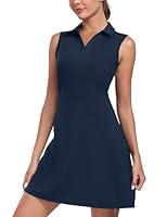 MoFiz Tenniskleid mit Hose Damen Ärmellos V-Ausschnitt Sommer Golf Sportkleider Freizeitkleider Polokleid mit Reißverschlusstaschen Blau EU L